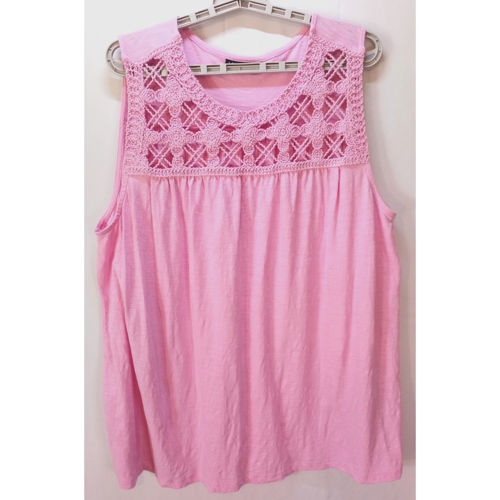 Lane Bryant Women's Crochet Yoke Sleeveless Top, 22-24, Pink